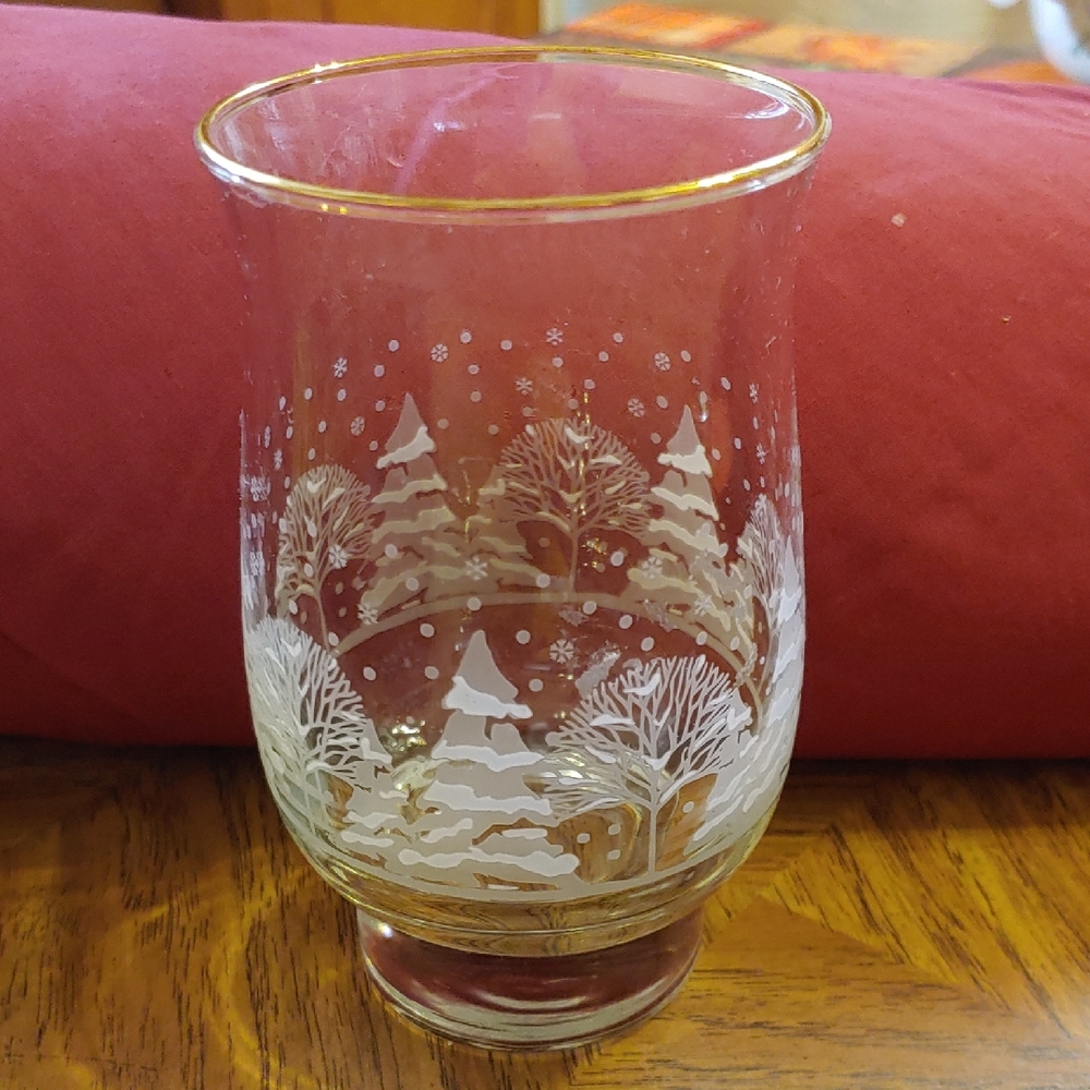 Gold and White Winter Glass Hurricane with Light